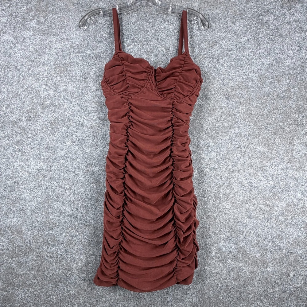 Forever 21 Bodycon Mini Dress Womens Small Brown Ruched Adjustable Spaghti Strap